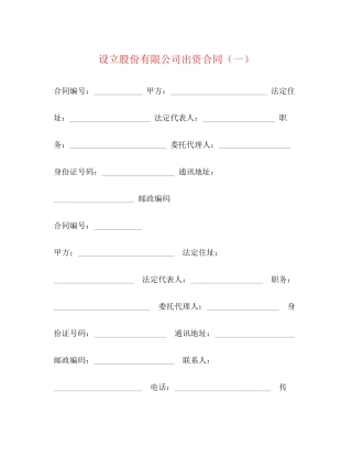 设立股份有限公司出资合同（一）