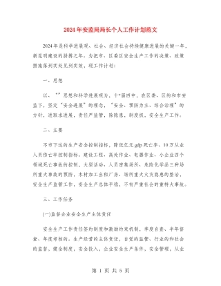 2024年安监局局长个人工作计划范文