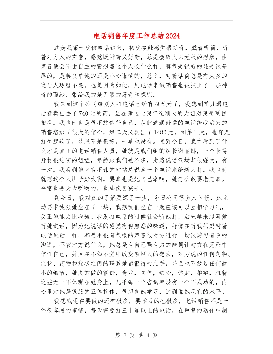 电话销售年度工作总结2024年_第2页