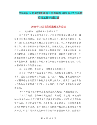 2024年12月县妇联宣传工作总结与2024年12月县财政局工作计划汇编