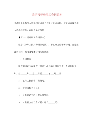 关于写劳动用工合同范本2