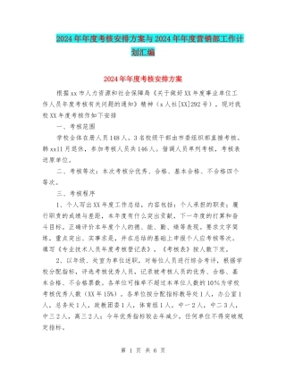2024年年度考核安排方案与2024年年度营销部工作计划汇编