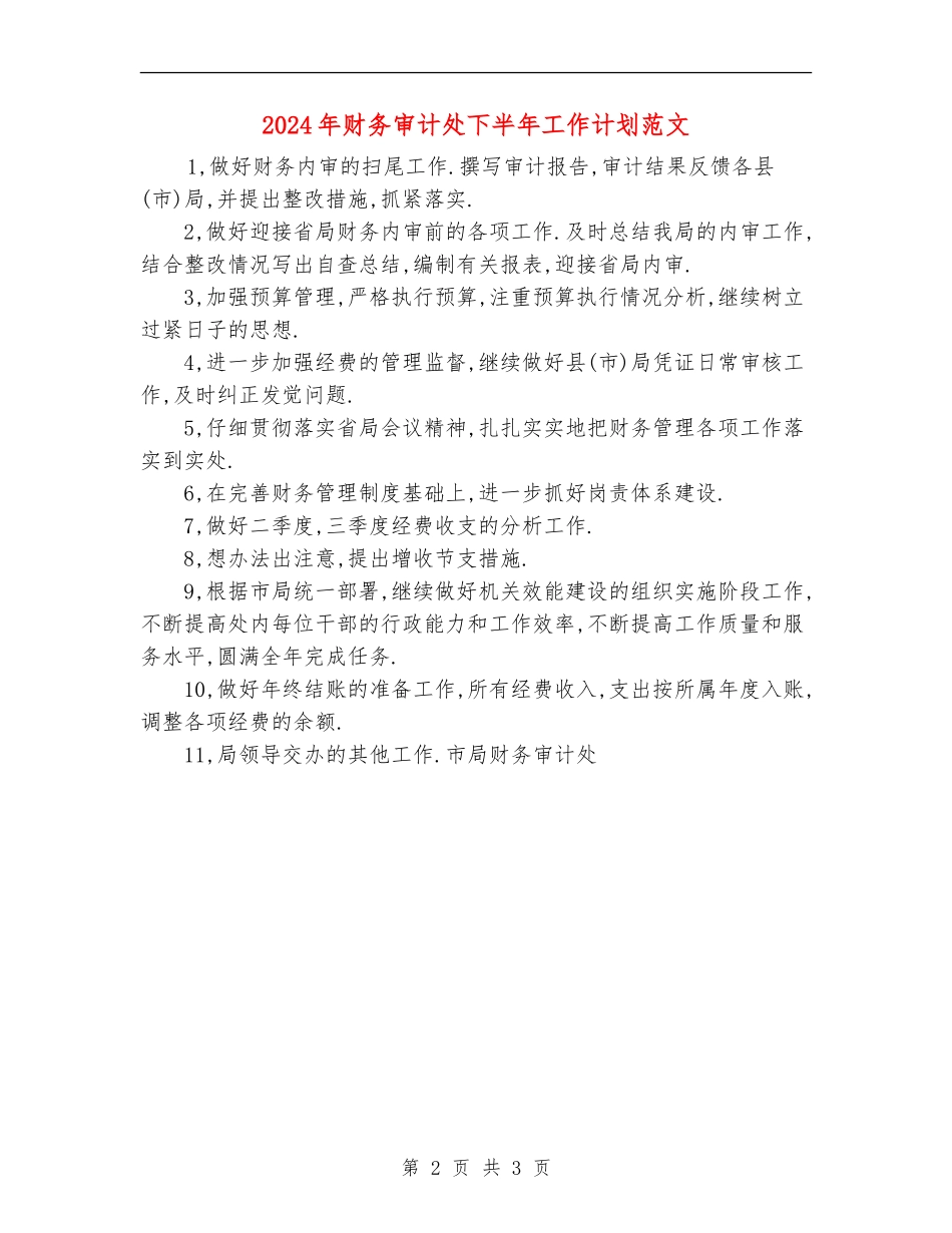 2024年财务审计处下半年工作计划范文_第2页
