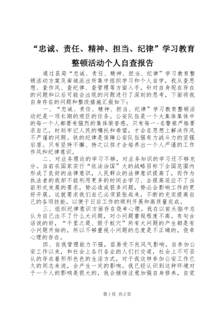 “忠诚、责任、精神、担当、纪律”学习教育整顿活动个人自查报告