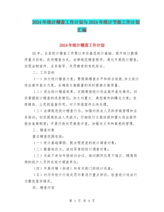 2024年统计稽查工作计划与2024年统计节能工作计划汇编