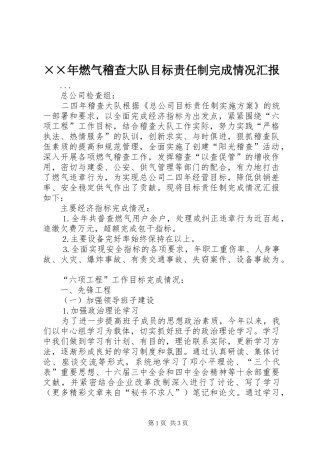 ××年燃气稽查大队目标责任制完成情况汇报
