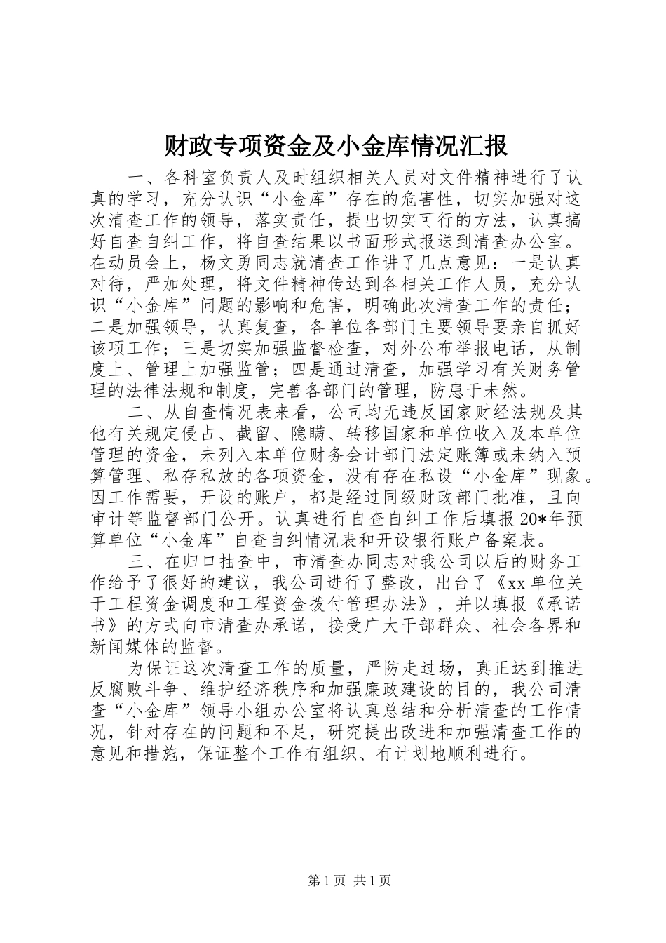 财政专项资金及小金库情况汇报_第1页