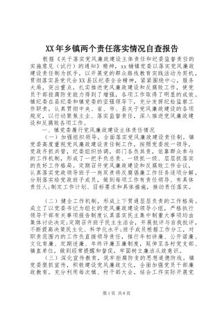 XX年乡镇两个责任落实情况自查报告