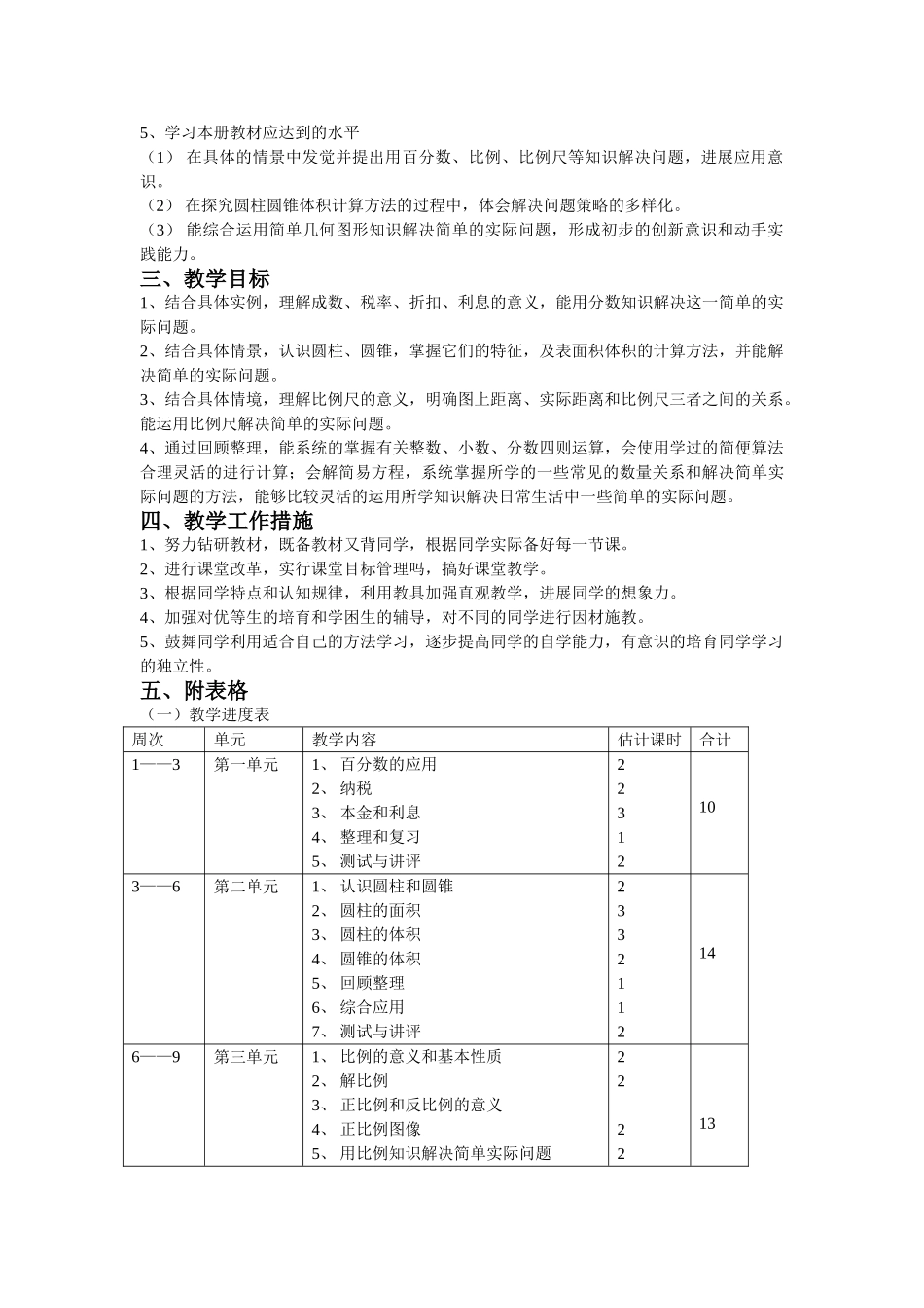 2024青岛版小学数学六年级下册教学计划1_第3页