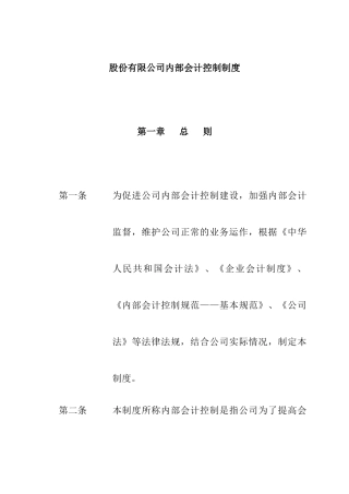 某股份公司内部会计控制制度