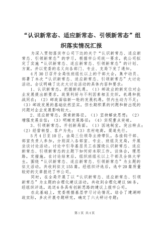 “认识新常态、适应新常态、引领新常态”组织落实情况汇报
