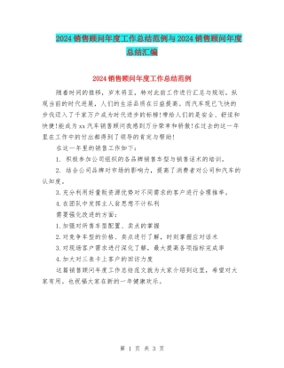 2024销售顾问年度工作总结范例与2024销售顾问年度总结汇编