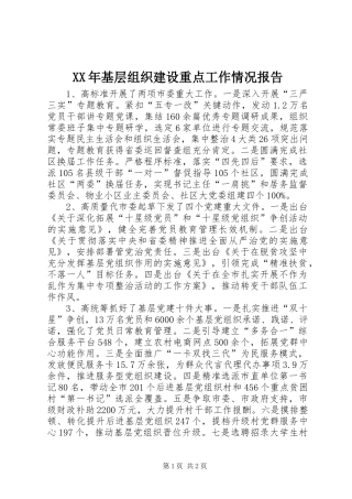 XX年基层组织建设重点工作情况报告