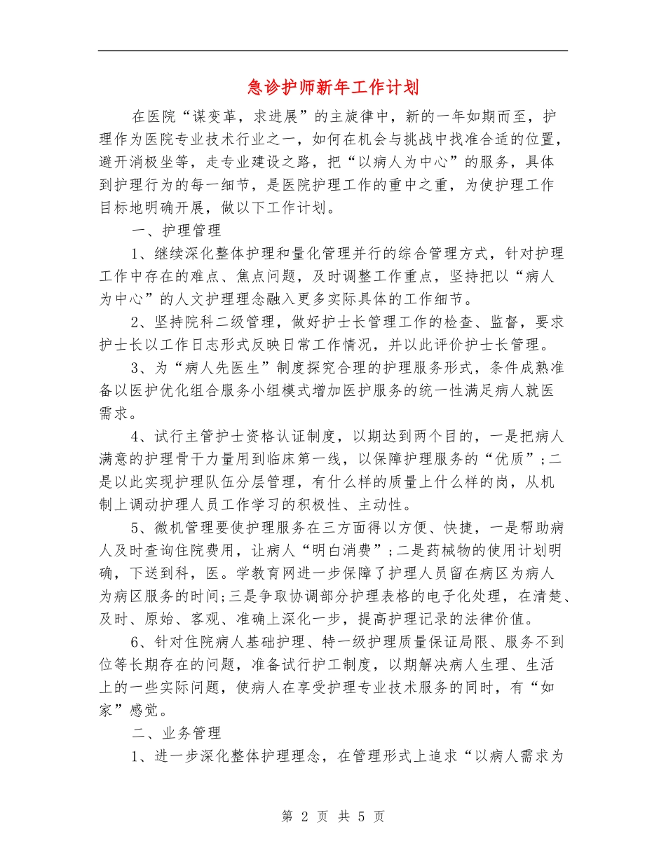 急诊护师新年工作计划_第2页
