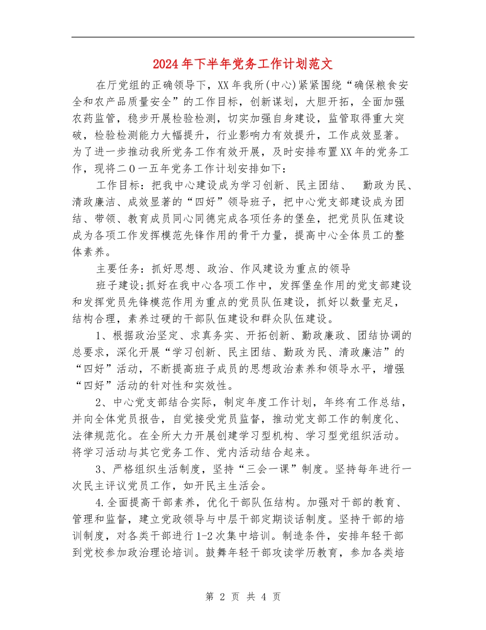 2024年下半年党务工作计划范文_第2页