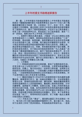 上半年村委支书助理述职报告
