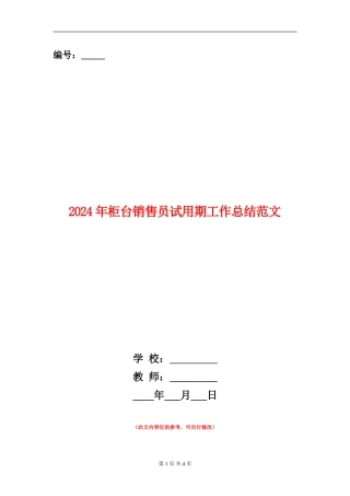 2024年柜台销售员试用期工作总结范文【新版】