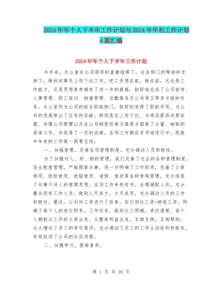 2024年年个人下半年工作计划与2024年年初工作计划4篇汇编