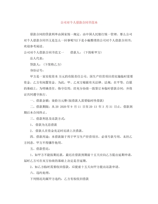 公司对个人借款合同书范本