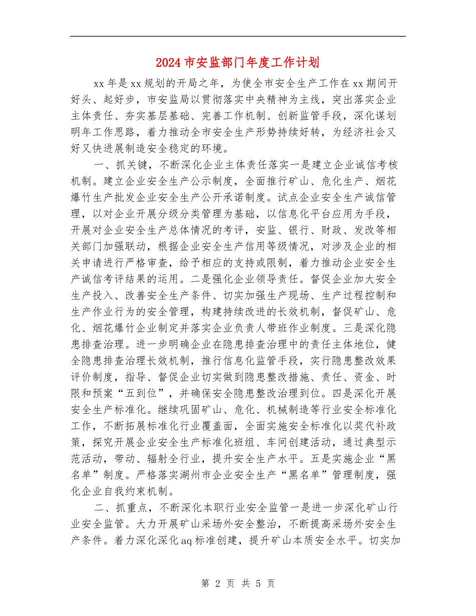 2024市安监部门年度工作计划_第2页
