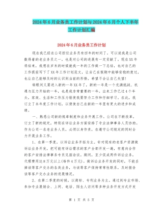 2024年6月业务员工作计划与2024年6月个人下半年工作计划汇编