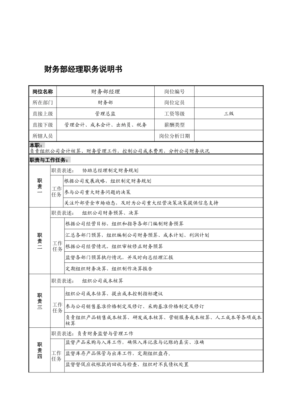 宁波华能贸易公司财务部经理职务说明书_第1页