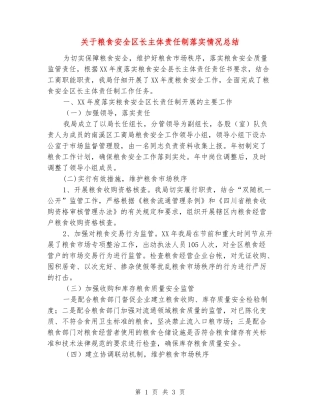 关于粮食安全区长主体责任制落实情况总结