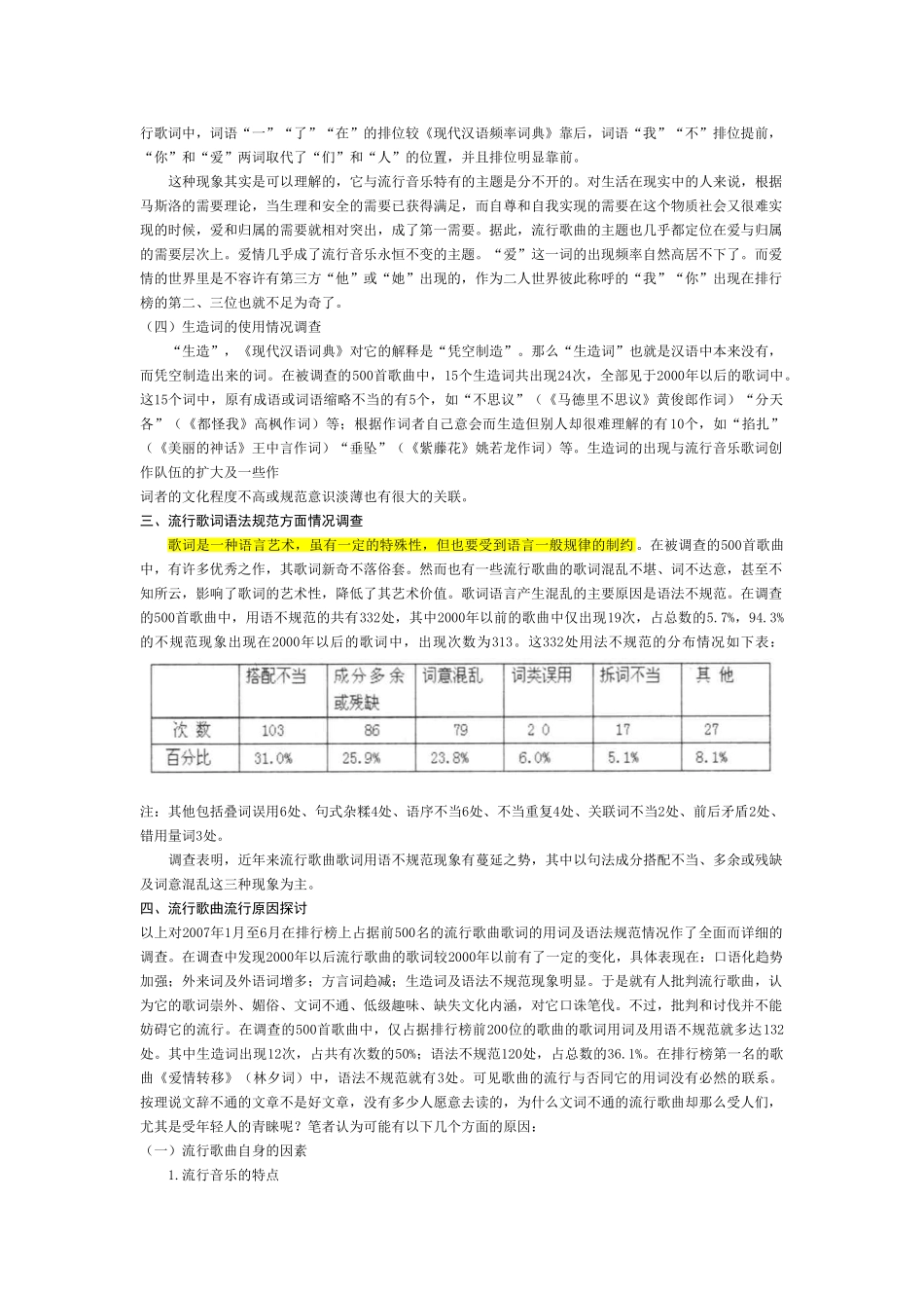 流行歌曲歌词的用词及语法规范情况调查_第3页