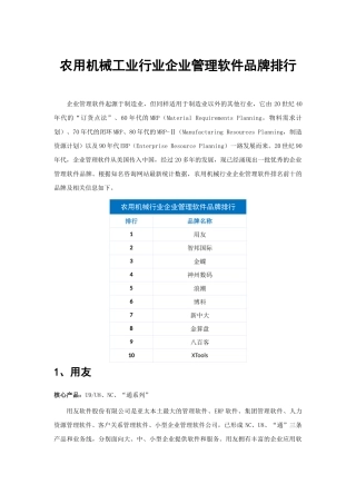 农用机械工业行业企业管理软件品牌排行