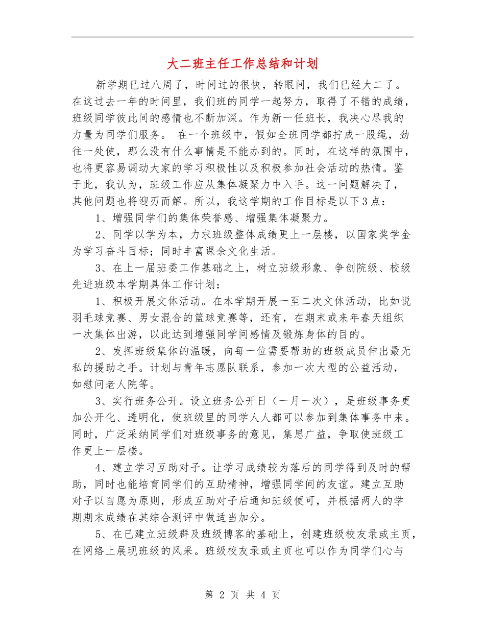 大二班主任工作总结和计划_第2页