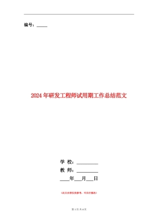 2024年研发工程师试用期工作总结范文【新版】