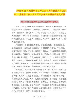 2024年11月党员学习三严三实心得体会范文与2024年11月基层工作人员三严三实学习心得体会范文汇编