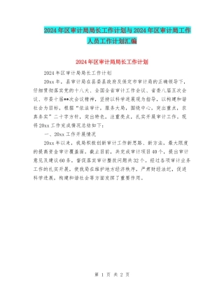 2024年区审计局局长工作计划与2024年区审计局工作人员工作计划汇编