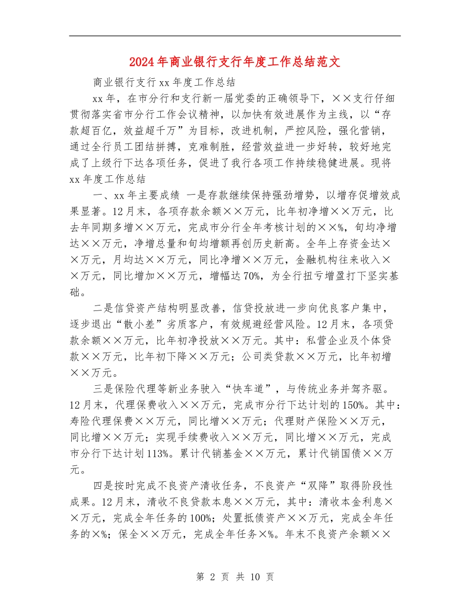 2024年商业银行支行年度工作总结范文_第2页