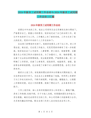 2024年新员工试用期工作总结与2024年新员工试用期工作总结2汇编