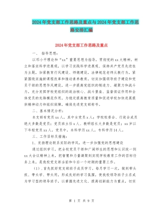 2024年党支部工作思路及重点与2024年党支部工作思路安排汇编