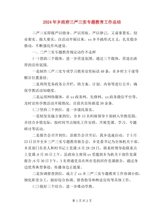 2024年乡政府三严三实专题教育工作总结