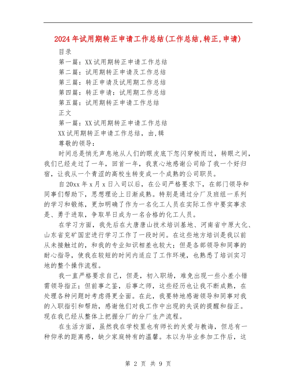 2024年试用期转正申请工作总结(工作总结-转正-申请)_第2页