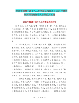 2024年援藏干部个人工作季度总结范文与2024年搞笑版的网络泡妞个人总结范文汇编