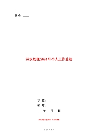 污水处理2024年个人工作总结