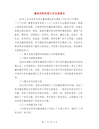 廉政风险防控工作自查报告