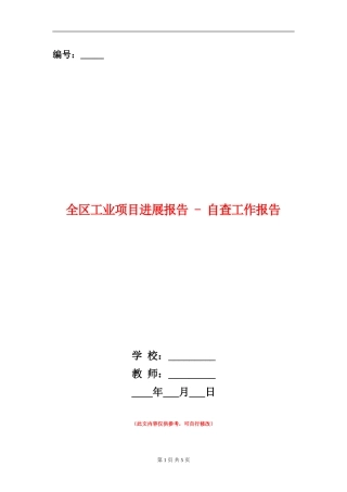 全区工业项目进展报告---自查工作报告