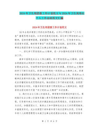 2024年卫生局团委工作计划范文与2024年卫生局局长个人工作总结范文汇编