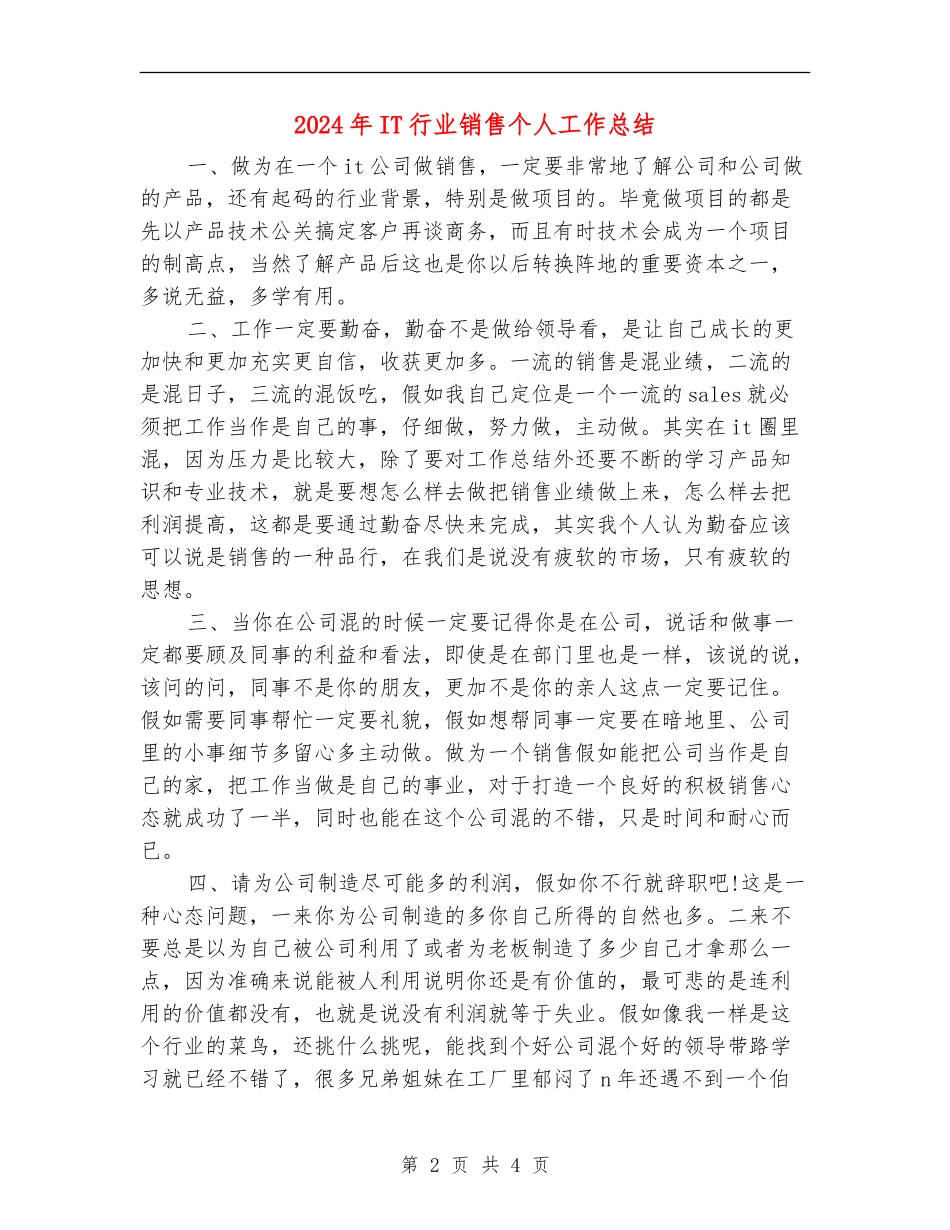 2024年IT行业销售个人工作总结_第2页