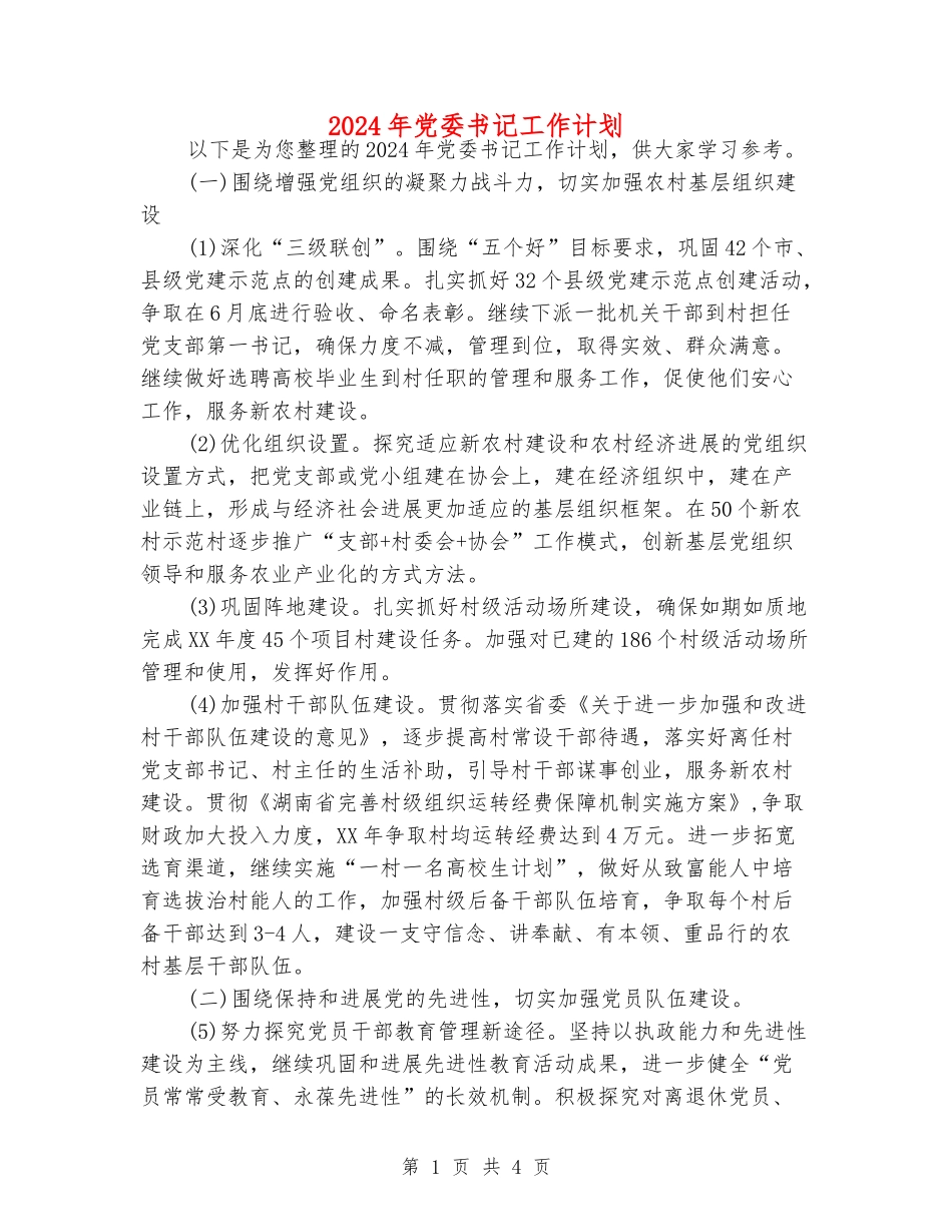 2024年党委书记工作计划_第1页