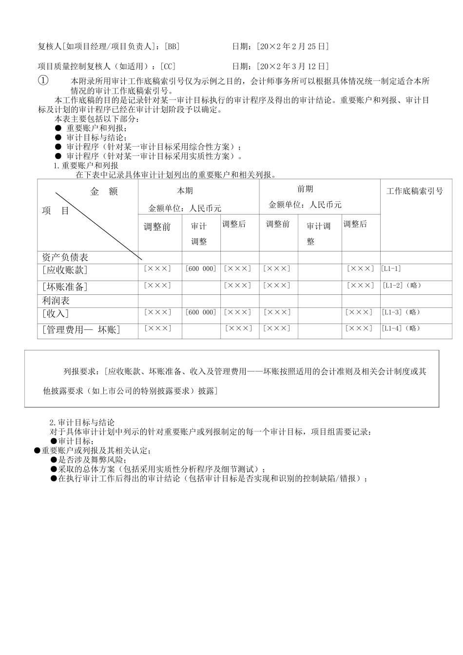 进一步审计程序工作底稿格式范例_第2页