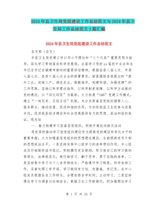 2024年县卫生局党组建设工作总结范文与2024年县卫生局工作总结范文3篇汇编