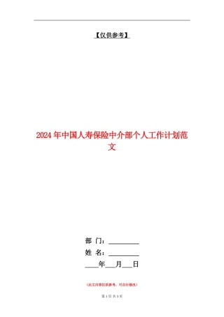 2024年中国人寿保险中介部个人工作计划范文