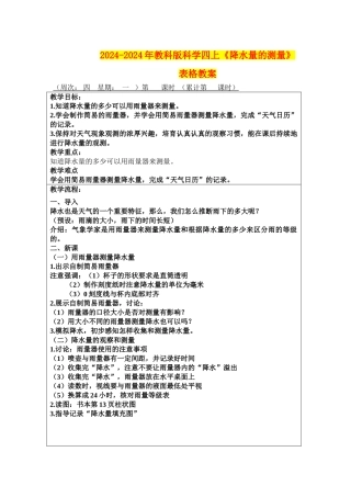 2024-2024年教科版科学四上《降水量的测量》表格教案