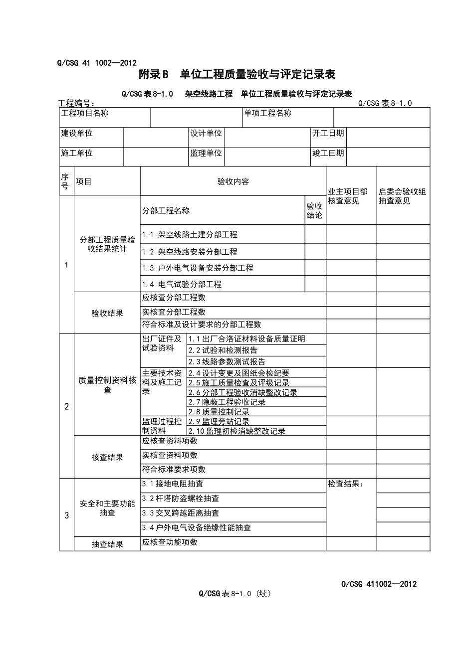 架空线路质量验评记录表_第1页